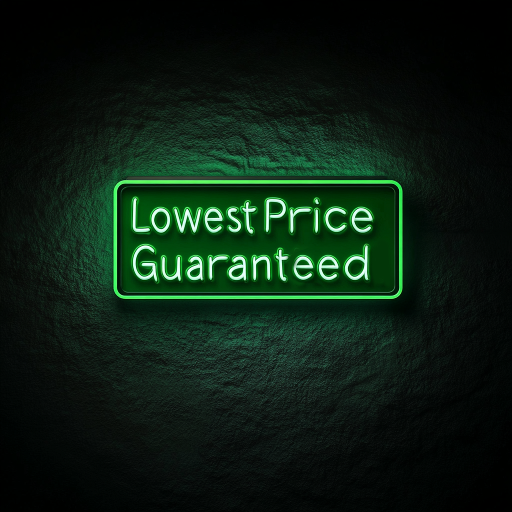"Lowest Price Guaranteed" - Green Neon Sign, 24 Inches