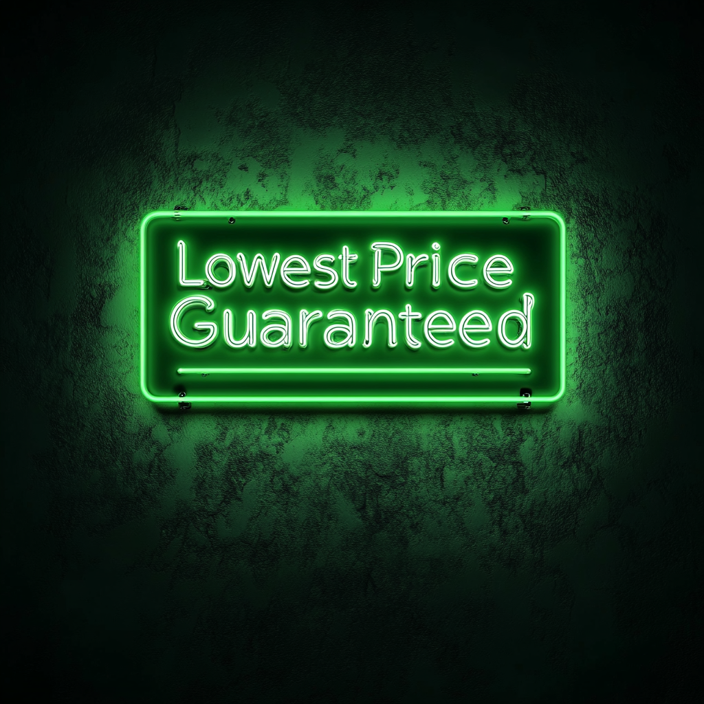 "Lowest Price Guaranteed" - Green Neon Sign, 24 Inches