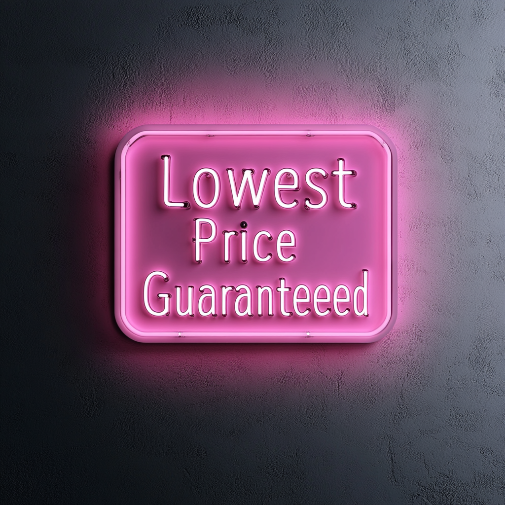 "Lowest Price Guaranteed" - Pink Neon Sign, 24 Inches