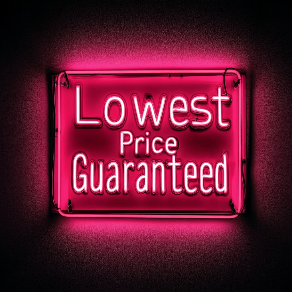"Lowest Price Guaranteed" - Pink Neon Sign, 24 Inches