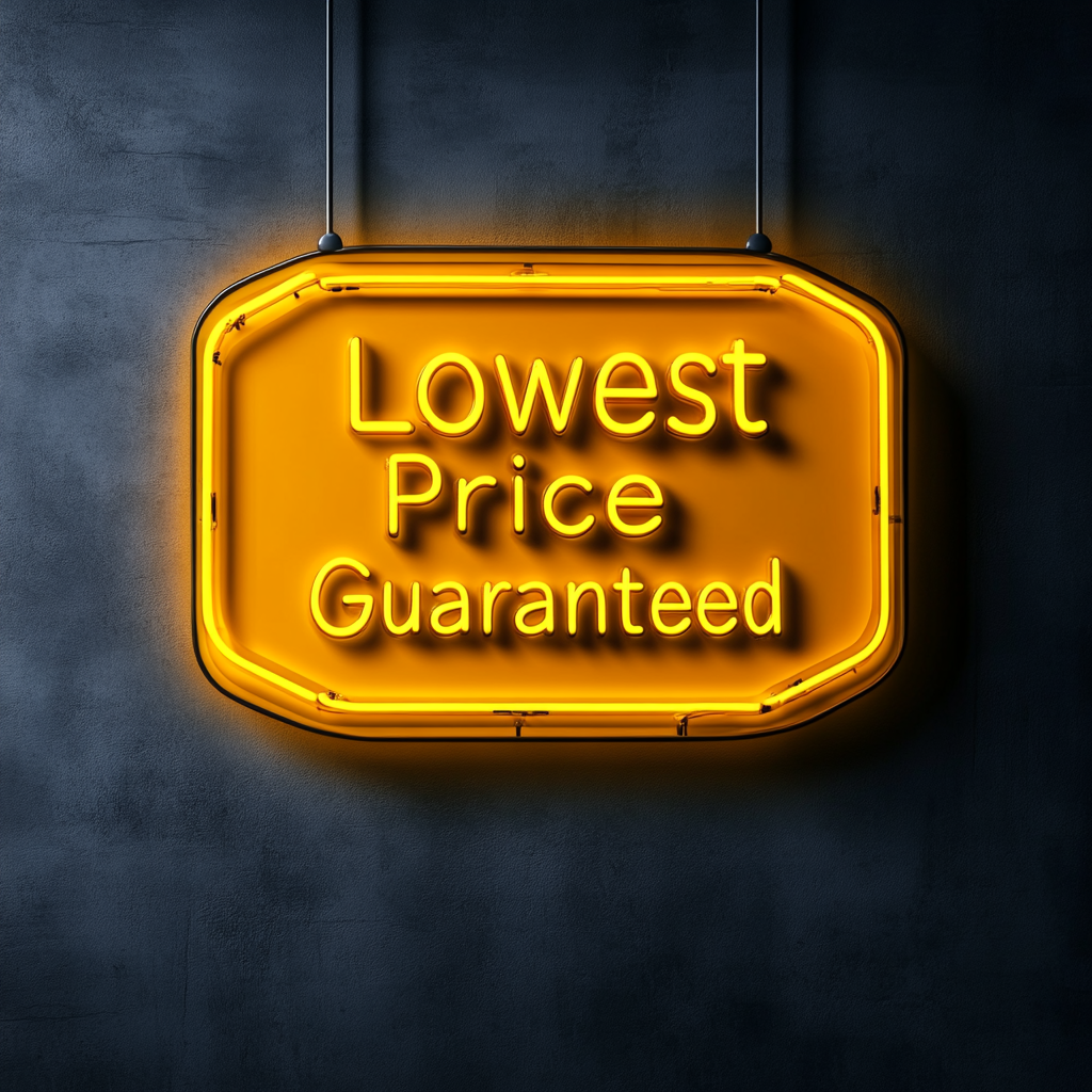"Lowest Price Guaranteed" - Yellow Neon Sign, 24 Inches