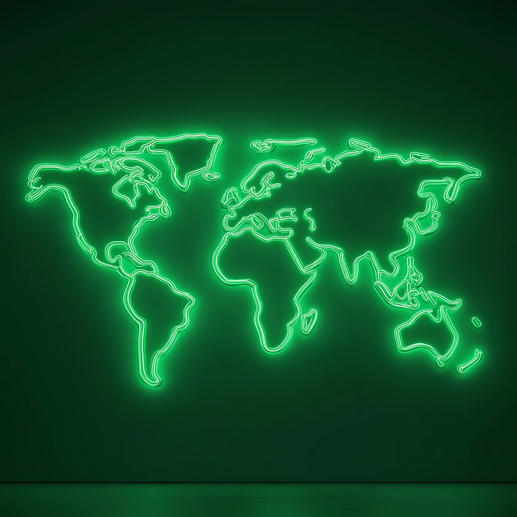 Map - Green Neon Sign, 18 Inches