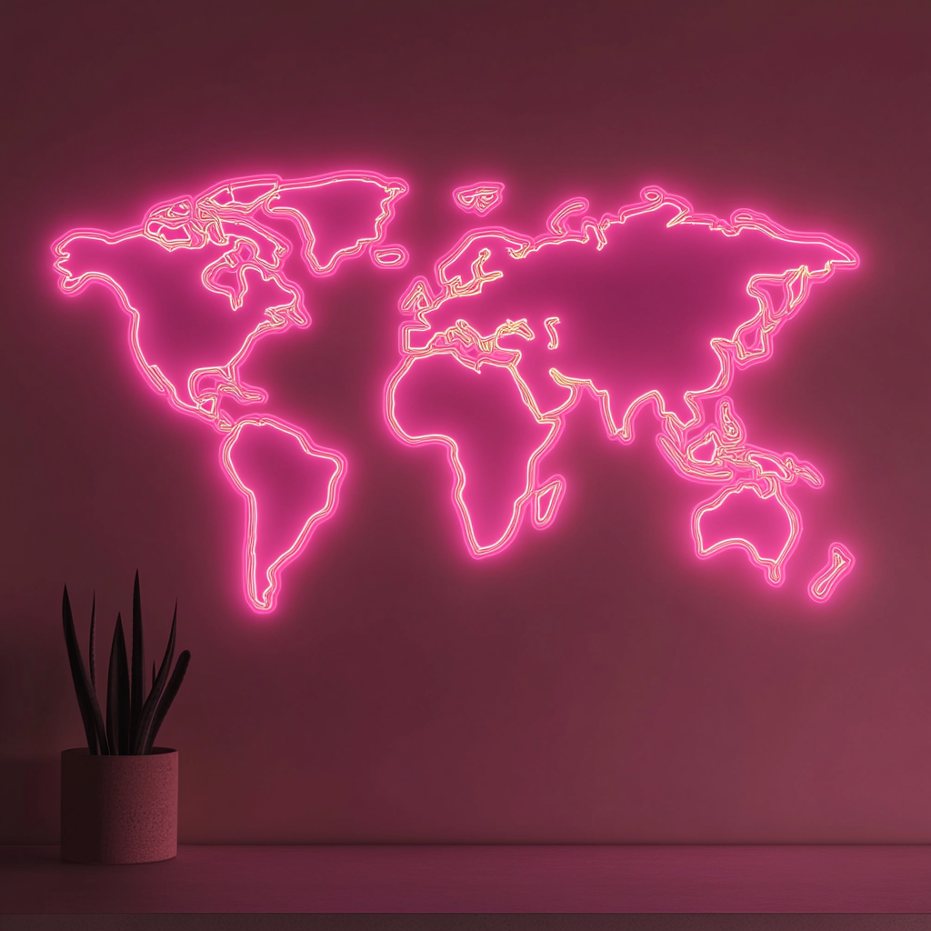 Map - Pink Neon Sign, 18 Inches