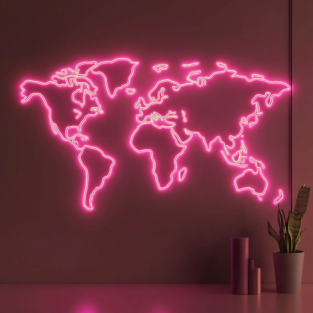 Map - Pink Neon Sign, 24 Inches