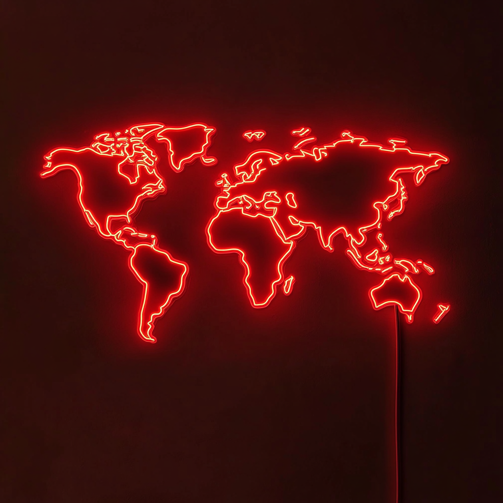 Map - Red Neon Sign, 18 Inches