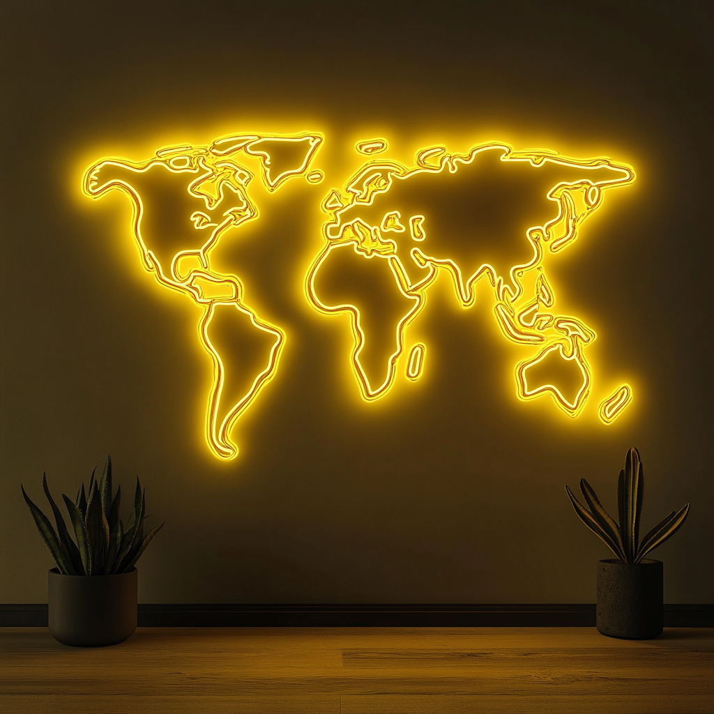 Map - Yellow Neon Sign, 18 Inches