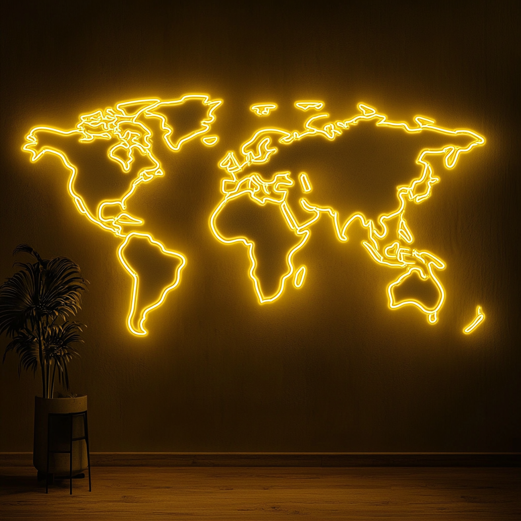 Map - Yellow Neon Sign, 18 Inches