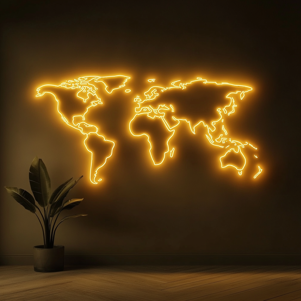 Map - Yellow Neon Sign, 18 Inches