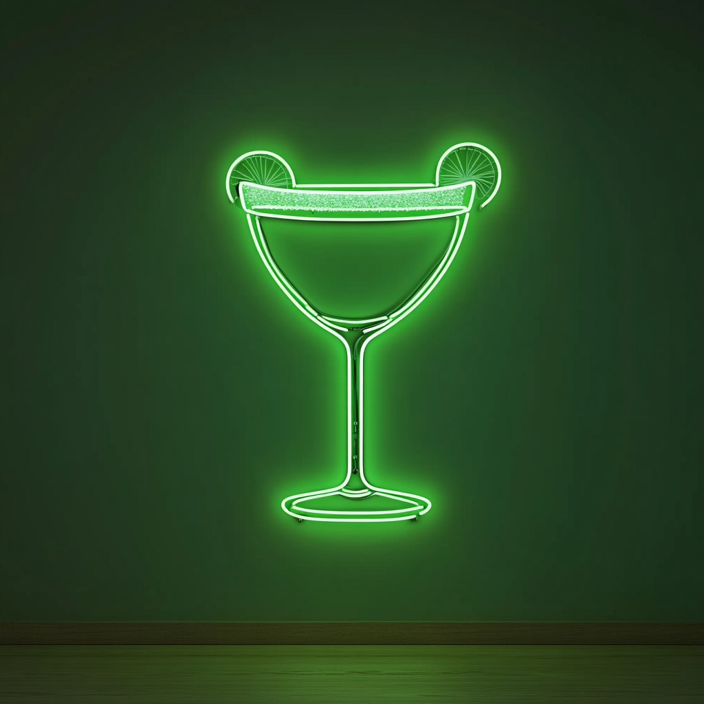 Margarita Glass with Salt Rim - Green Neon Sign, 18 Inches