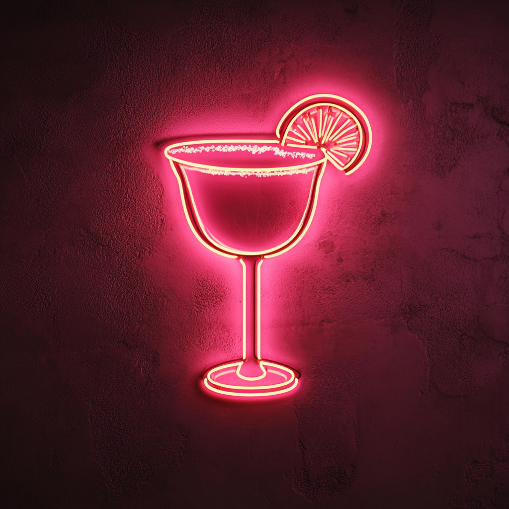Margarita Glass with Salt Rim - Pink Neon Sign, 18 Inches