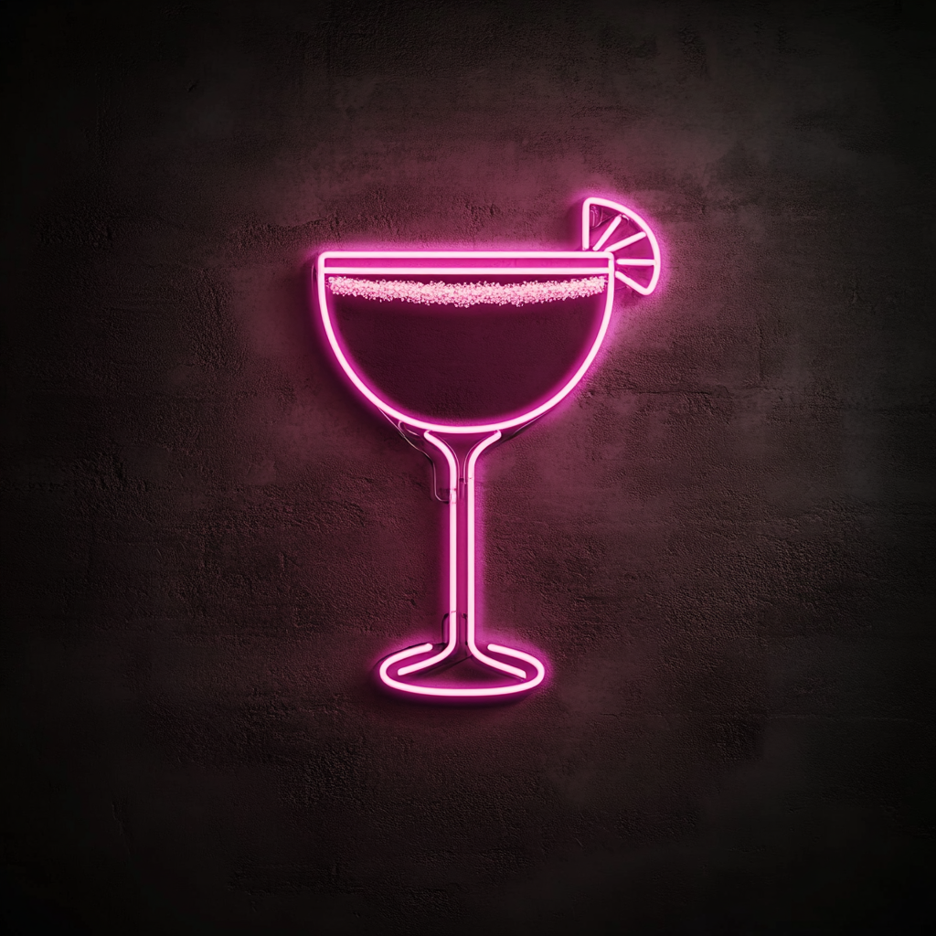 Margarita Glass with Salt Rim - Pink Neon Sign, 24 Inches
