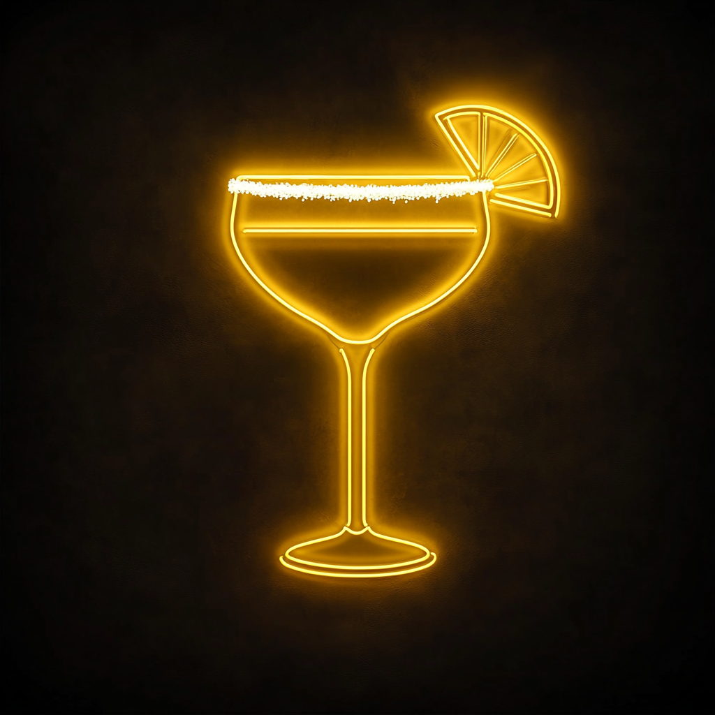 Margarita Glass with Salt Rim - Yellow Neon Sign, 18 Inches