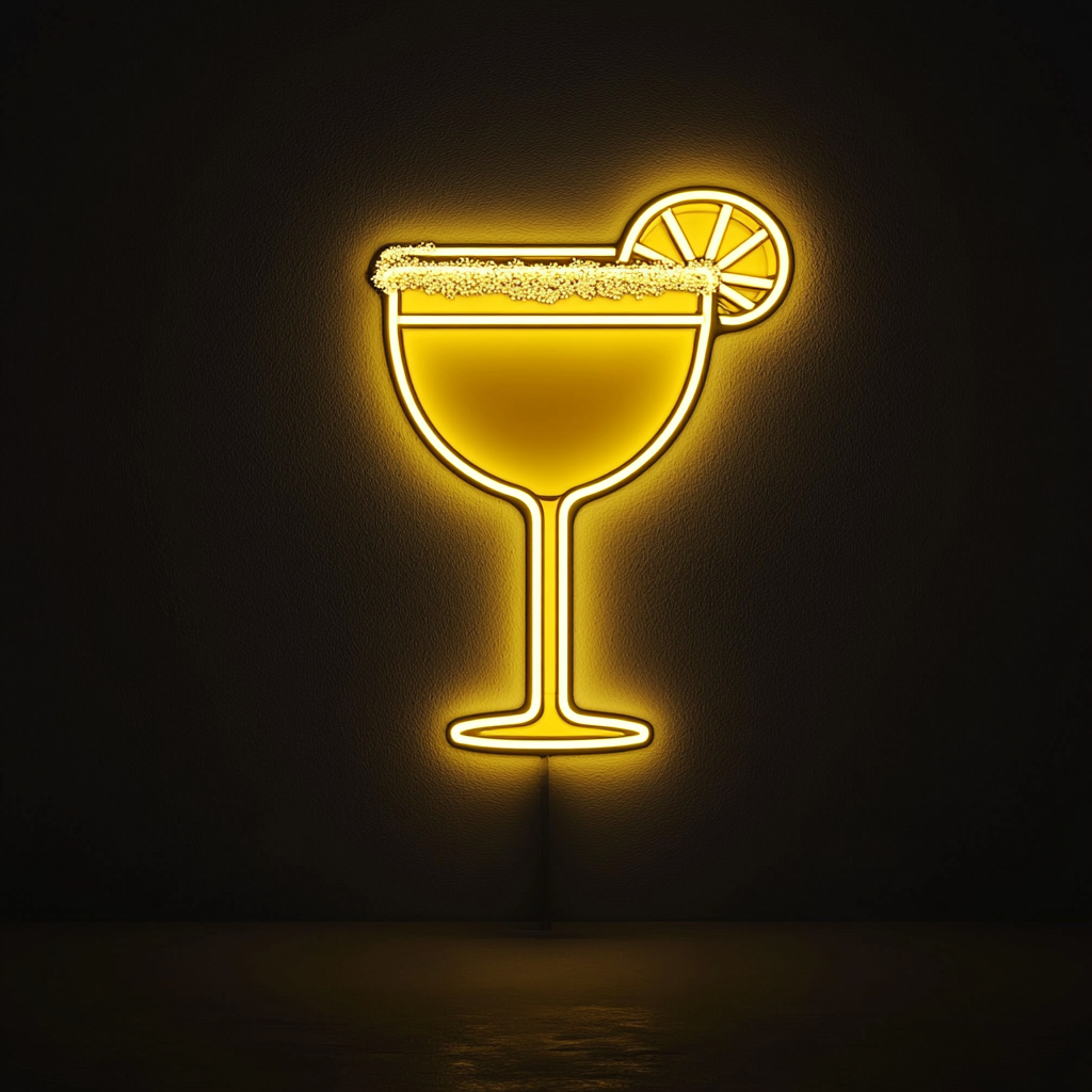Margarita Glass with Salt Rim - Yellow Neon Sign, 18 Inches