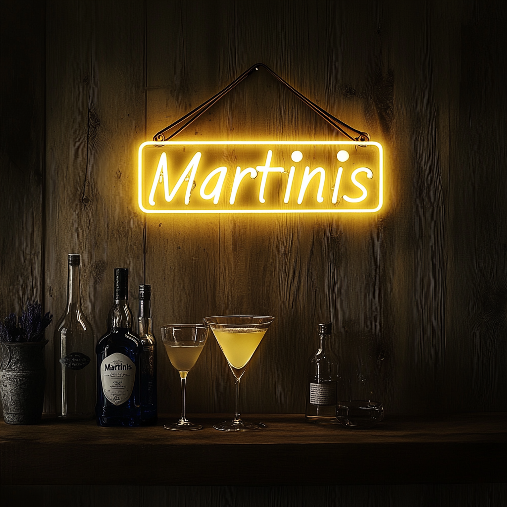 "Martinis" - Yellow Neon Sign, 24 Inches