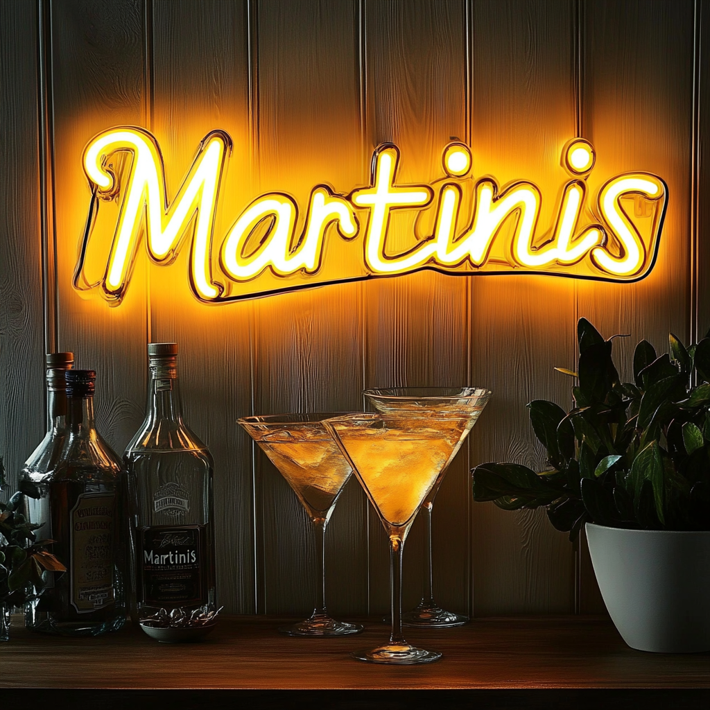 "Martinis" - Yellow Neon Sign, 24 Inches