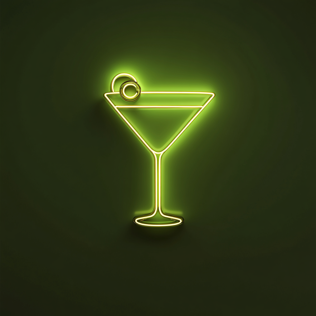 Martini with Olive - Green Neon Sign, 18 Inches