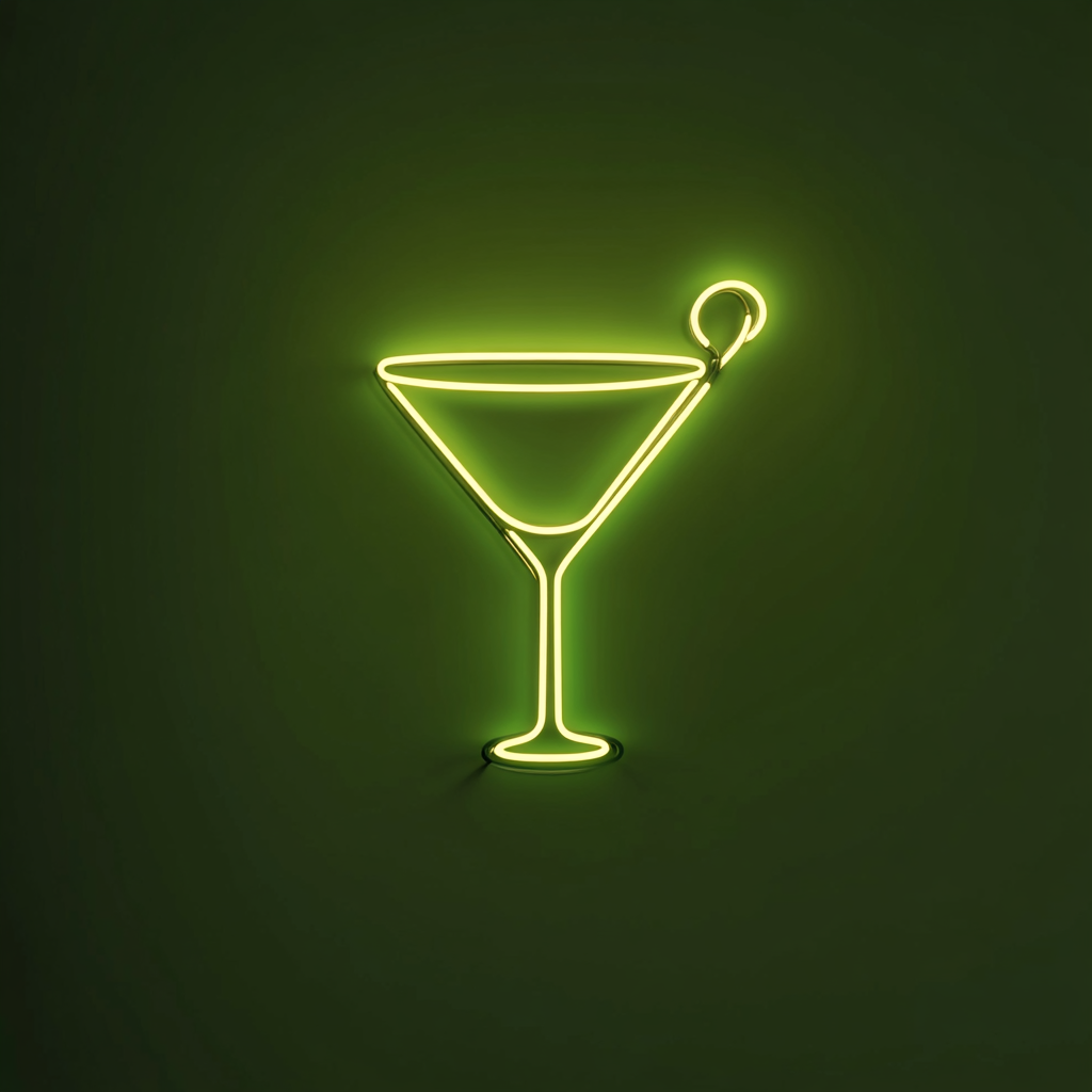 Martini with Olive - Green Neon Sign, 24 Inches