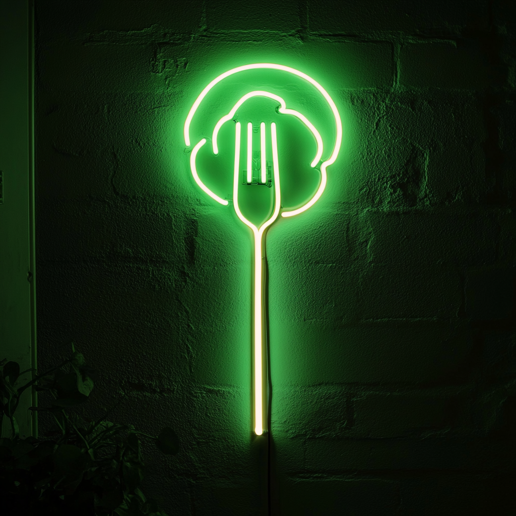 Meatball on Fork - Green Neon Sign, 24 Inches