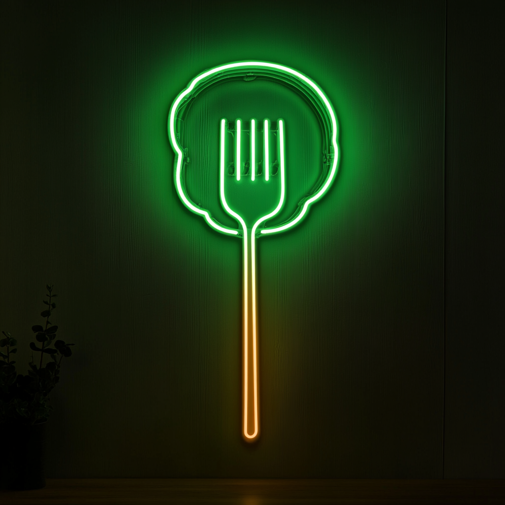 Meatball on Fork - Green Neon Sign, 18 Inches