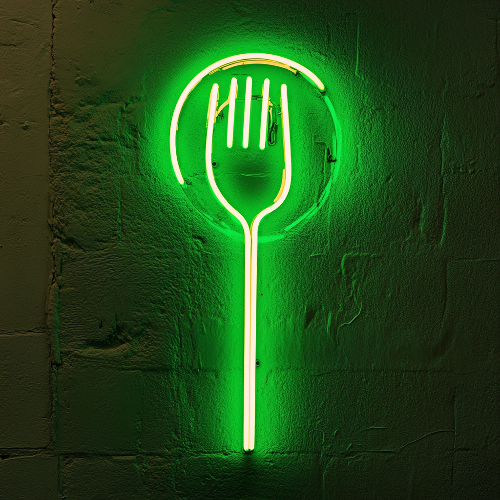 Meatball on Fork - Green Neon Sign, 24 Inches