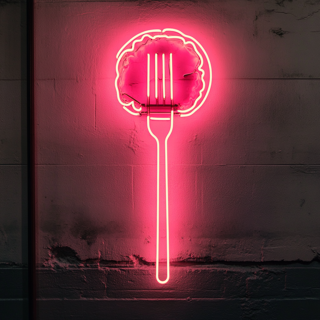 Meatball on Fork - Pink Neon Sign, 18 Inches