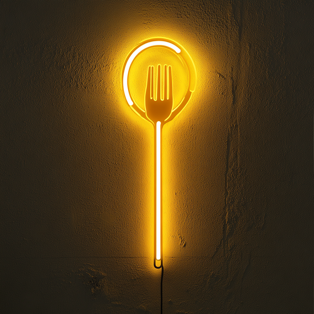 Meatball on Fork - Yellow Neon Sign, 18 Inches