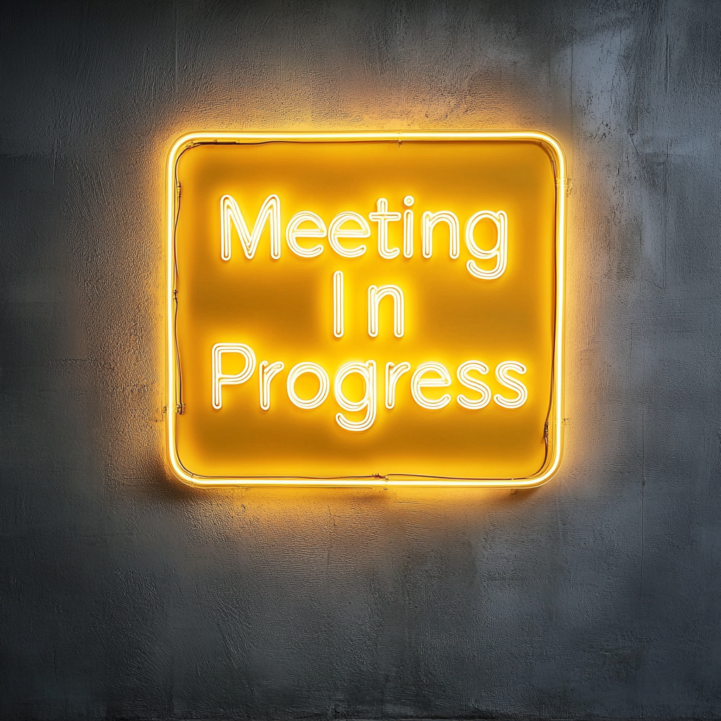"Meeting In Progress" - Yellow Neon Sign, 18 Inches