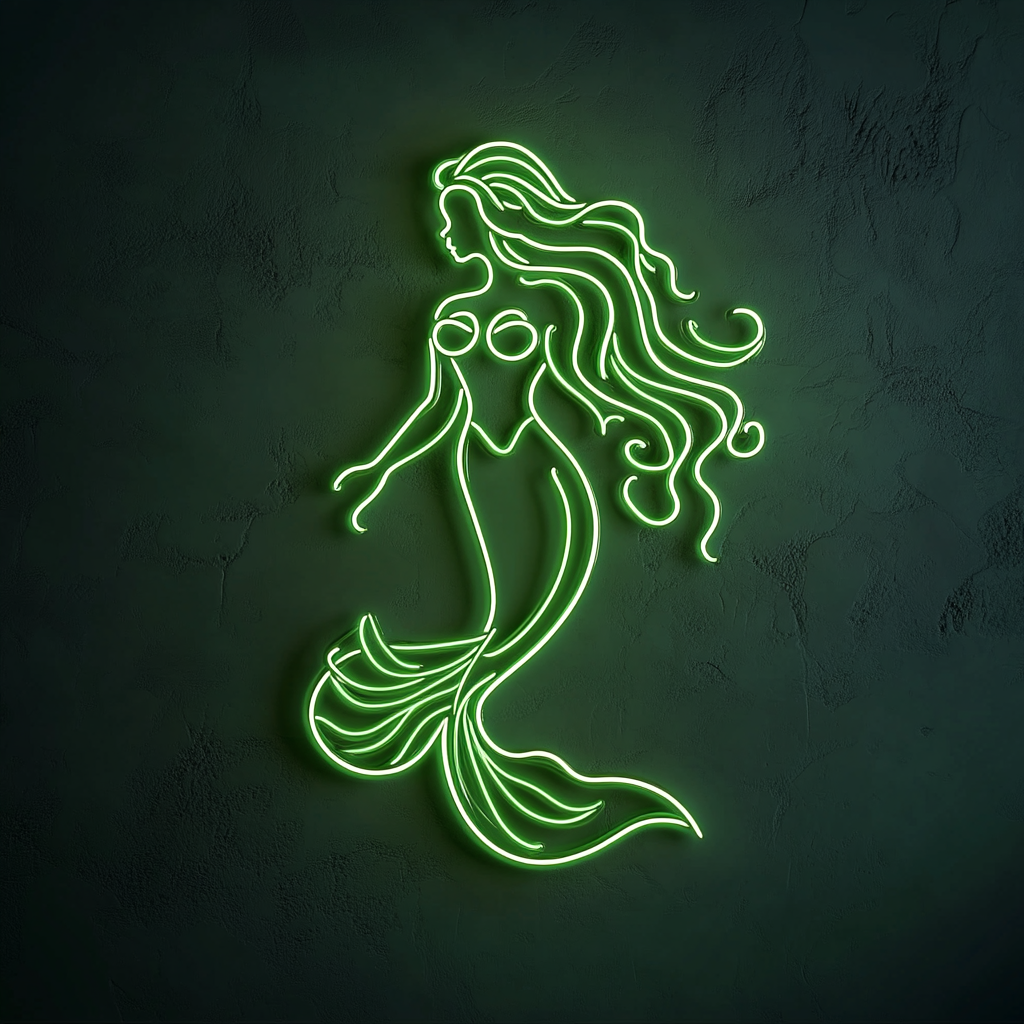 Mermaid with Waves - Green Neon Sign, 18 Inches