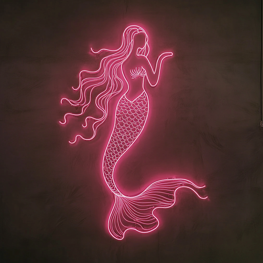 Mermaid with Waves - Pink Neon Sign, 18 Inches