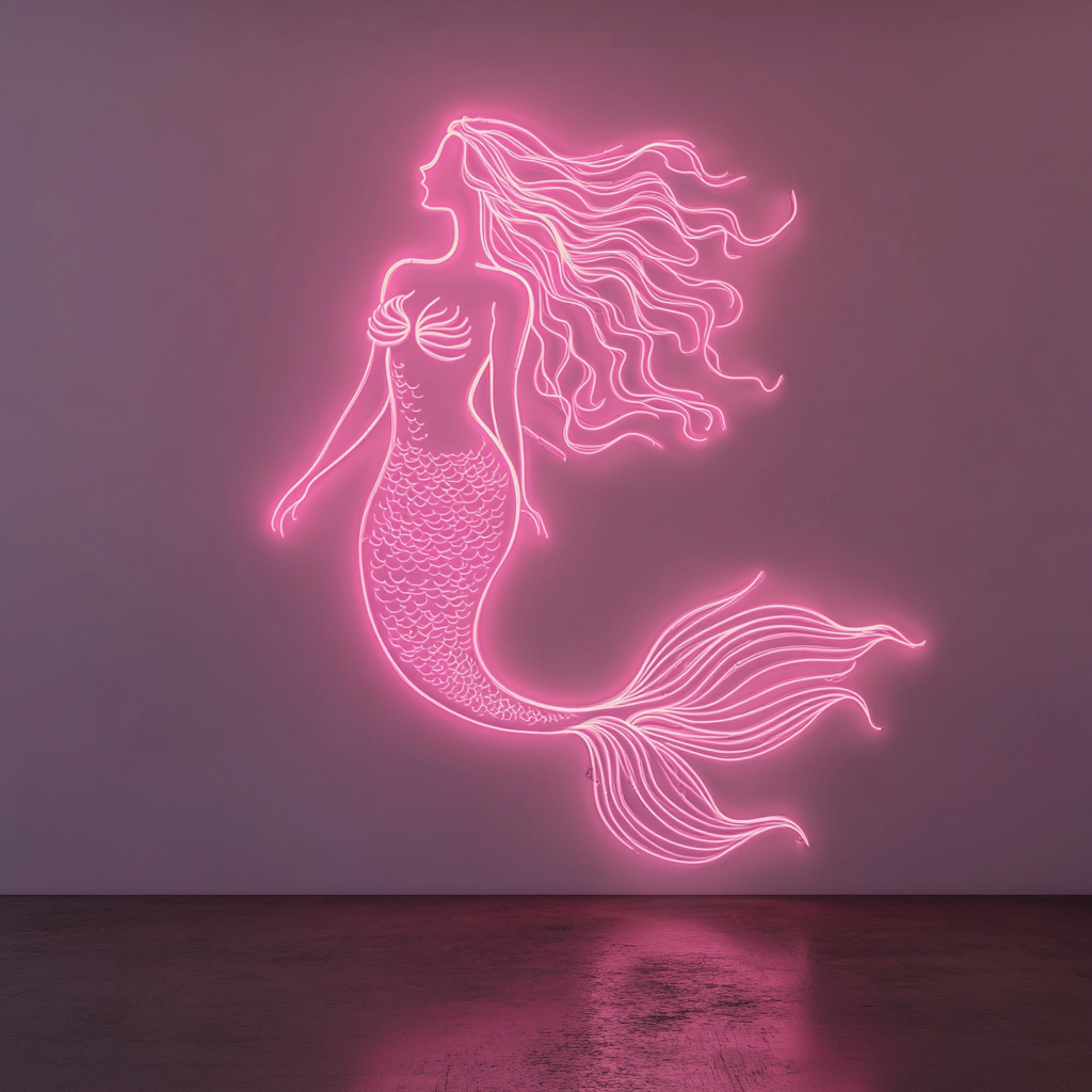 Mermaid with Waves - Pink Neon Sign, 24 Inches