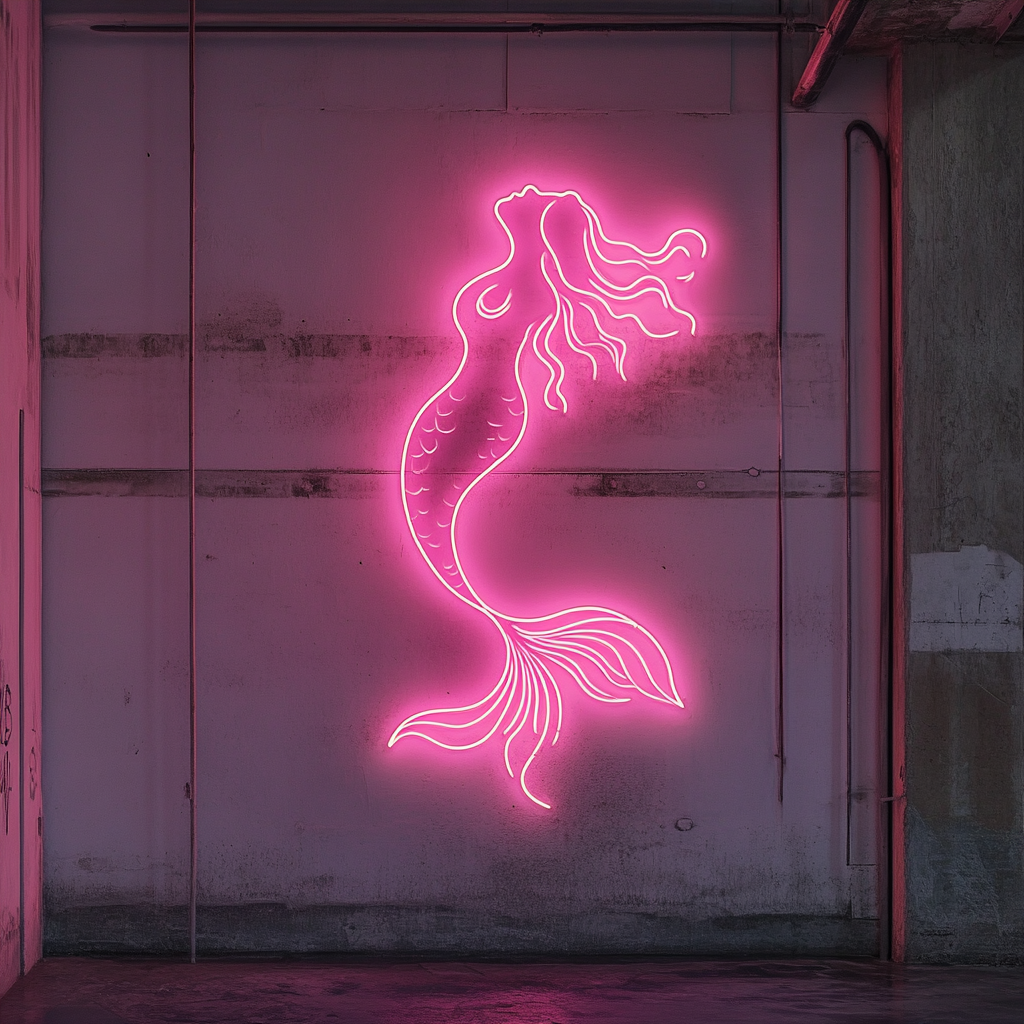 Mermaid with Waves - Pink Neon Sign, 24 Inches