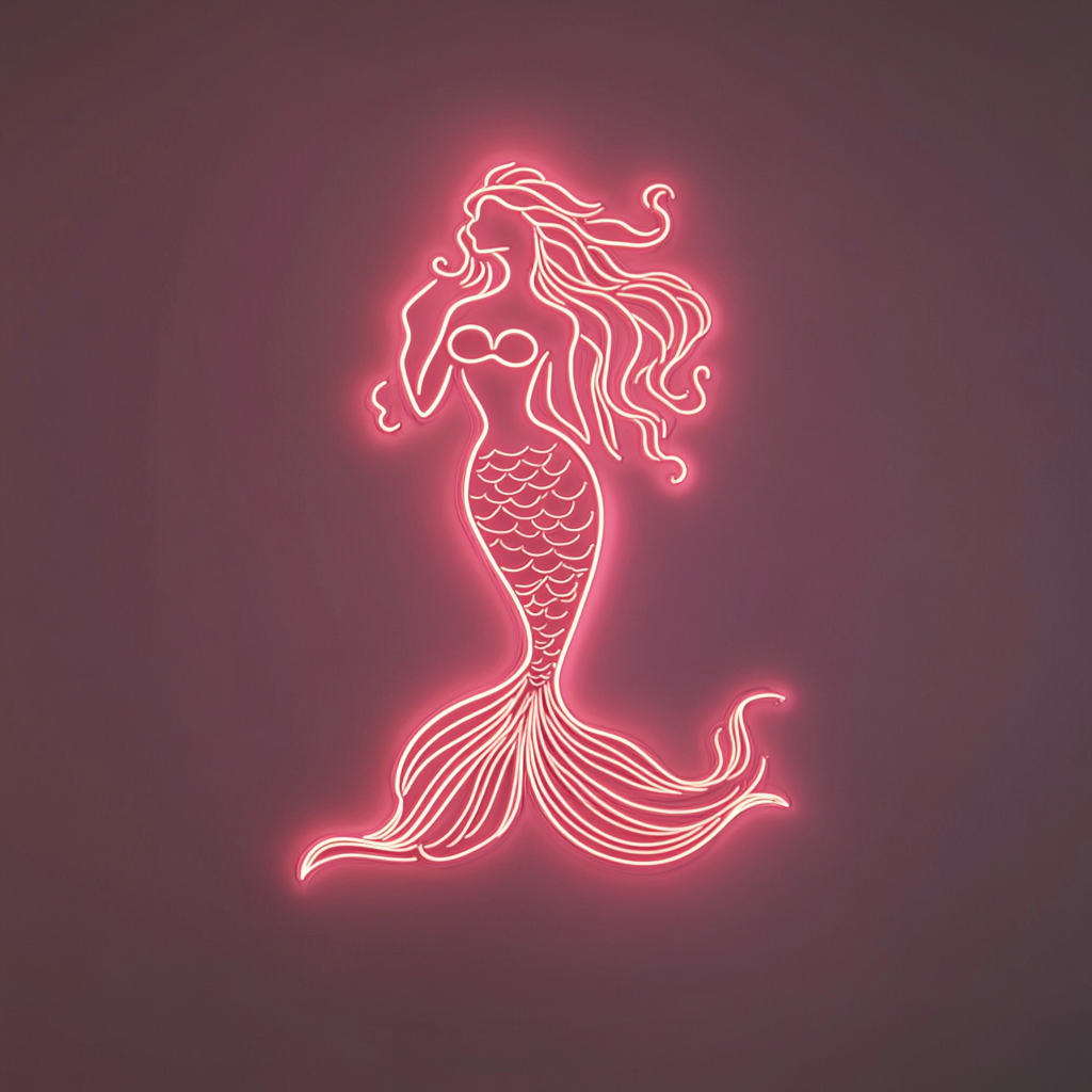 Mermaid with Waves - Pink Neon Sign, 18 Inches