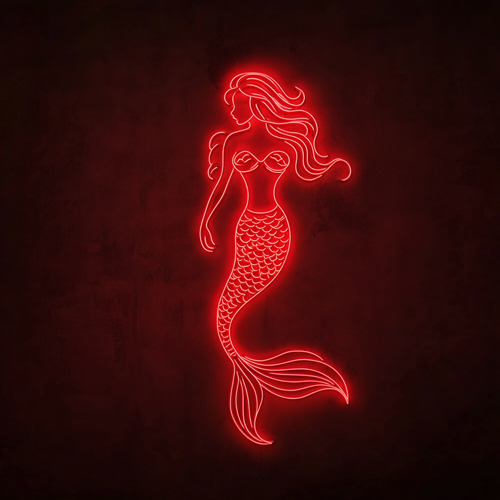 Mermaid with Waves - Red Neon Sign, 18 Inches