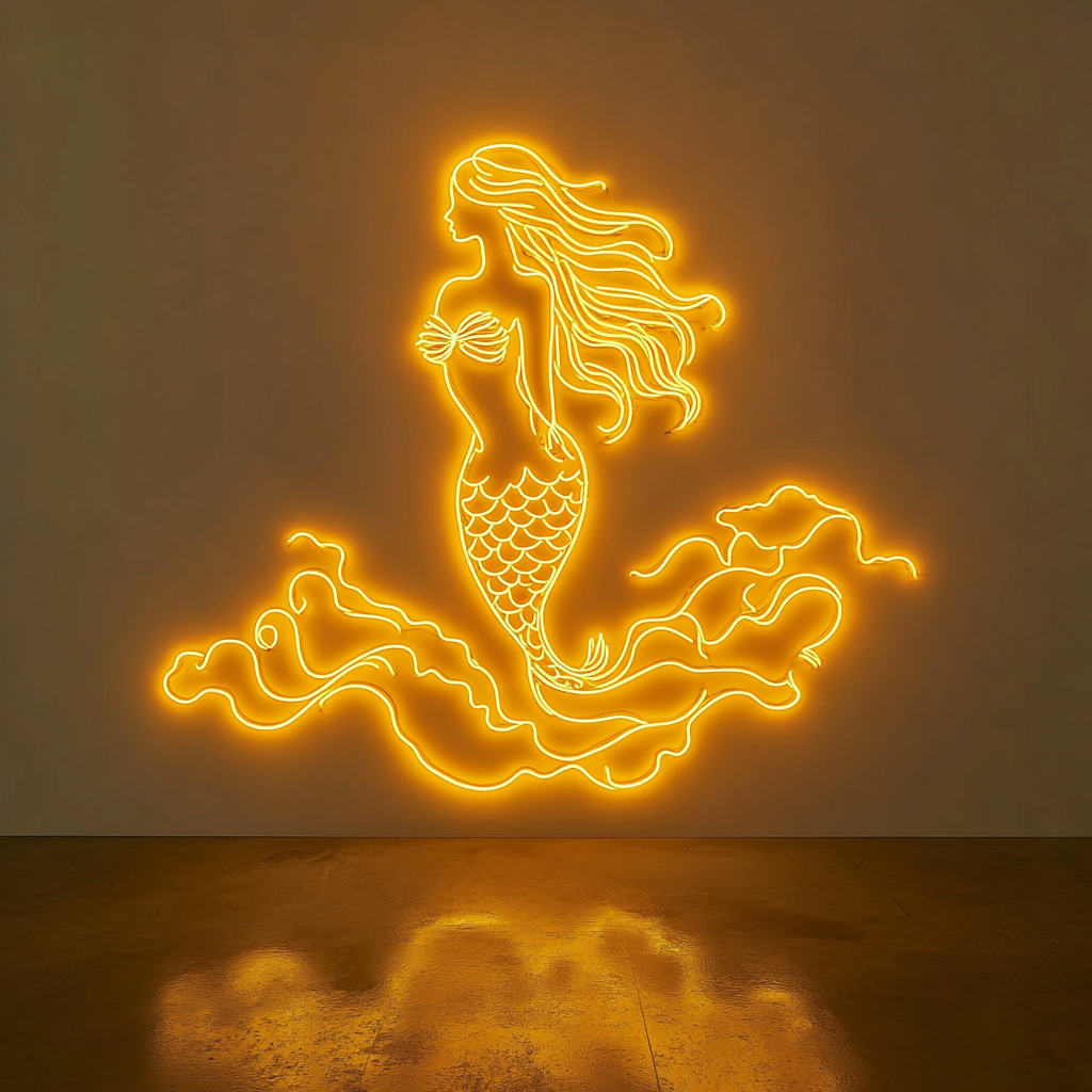 Mermaid with Waves - Yellow Neon Sign, 18 Inches
