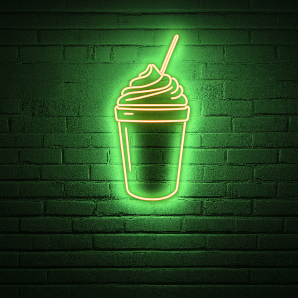 Milkshake Glass with Straw - Green Neon Sign, 18 Inches