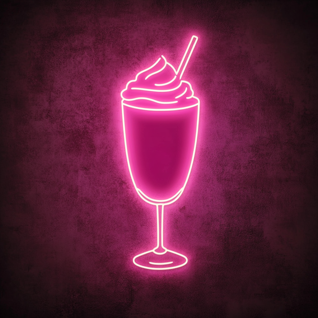 Milkshake Glass with Straw - Pink Neon Sign, 18 Inches