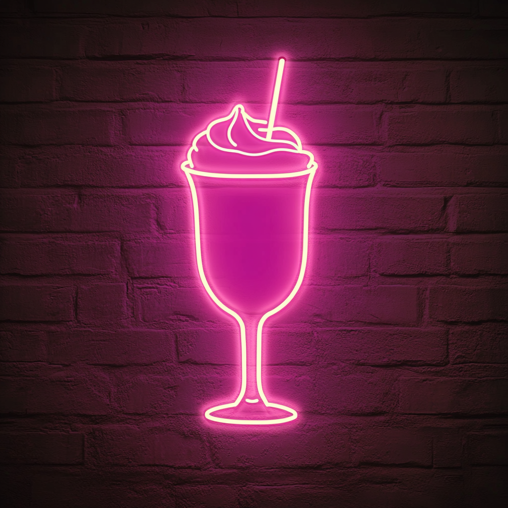 Milkshake Glass with Straw - Pink Neon Sign, 18 Inches