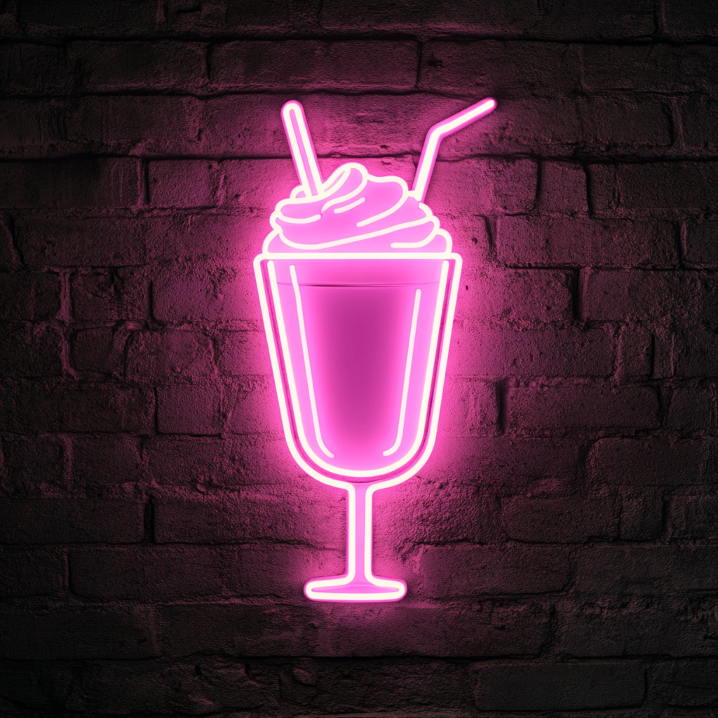 Milkshake Glass with Straw - Pink Neon Sign, 18 Inches