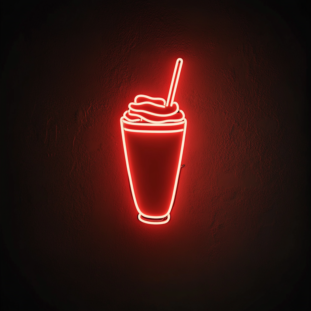 Milkshake Glass with Straw - Red Neon Sign, 18 Inches