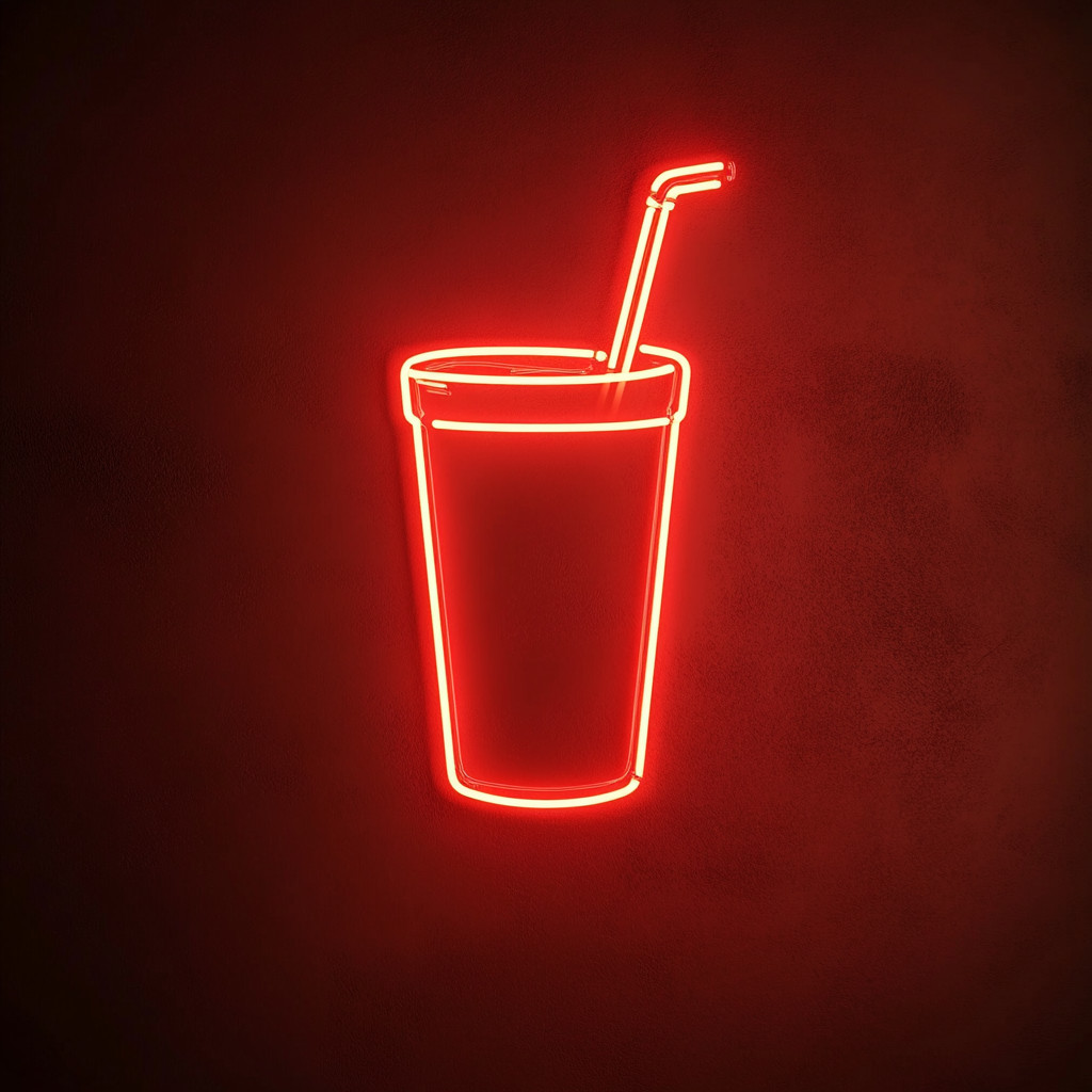 Milkshake Glass with Straw - Red Neon Sign, 18 Inches