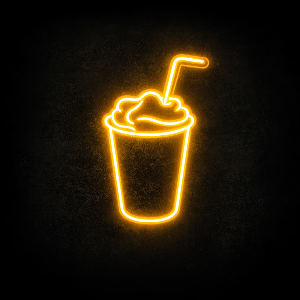 Milkshake Glass with Straw - Yellow Neon Sign, 18 Inches