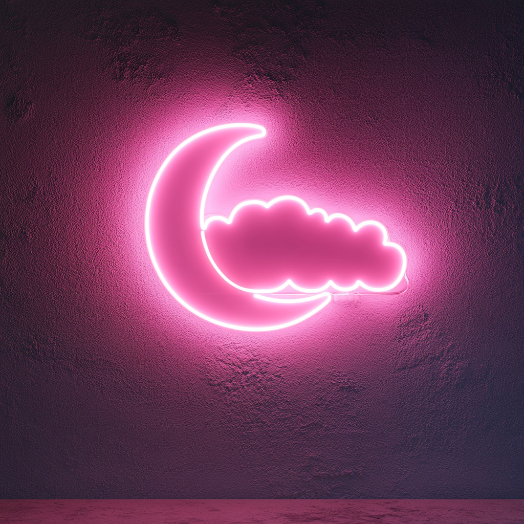 Moon and Clouds - Pink Neon Sign, 24 Inches