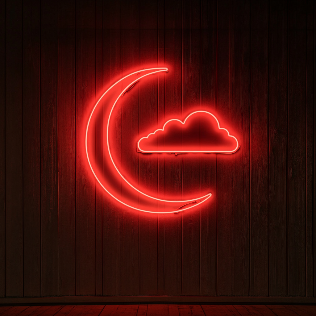 Moon and Clouds - Red Neon Sign, 24 Inches