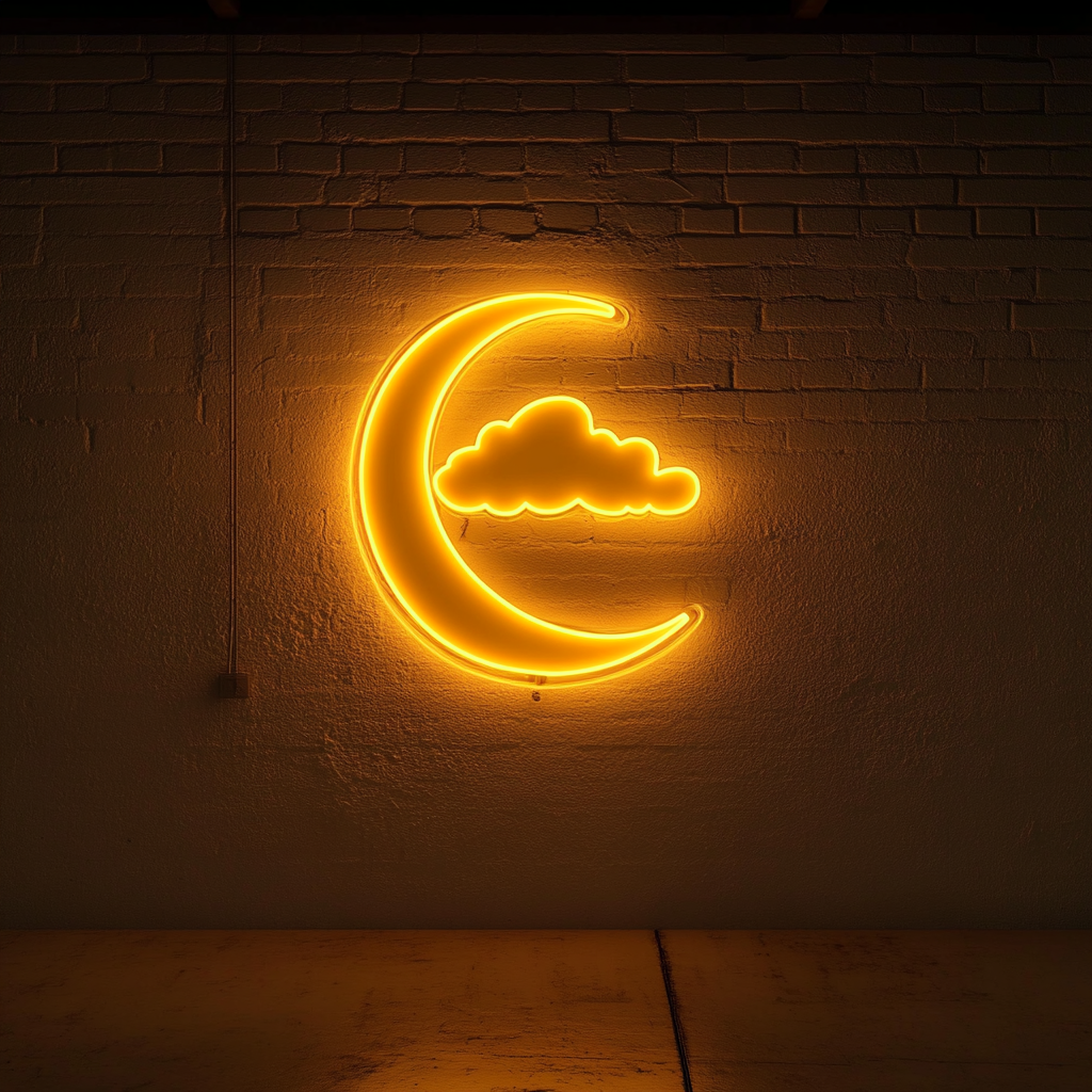 Moon and Clouds - Yellow Neon Sign, 24 Inches