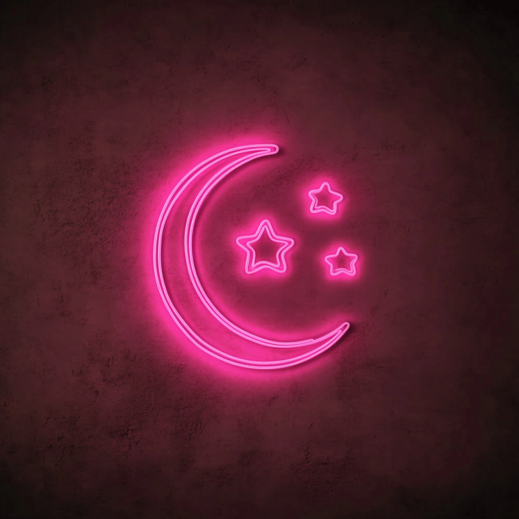 Moon and Stars - Pink Neon Sign, 18 Inches
