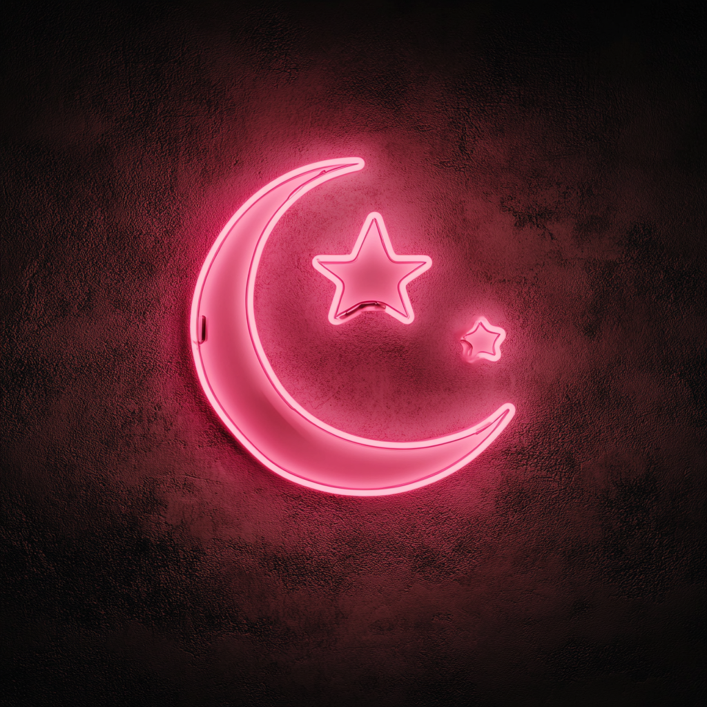 Moon and Stars - Pink Neon Sign, 24 Inches