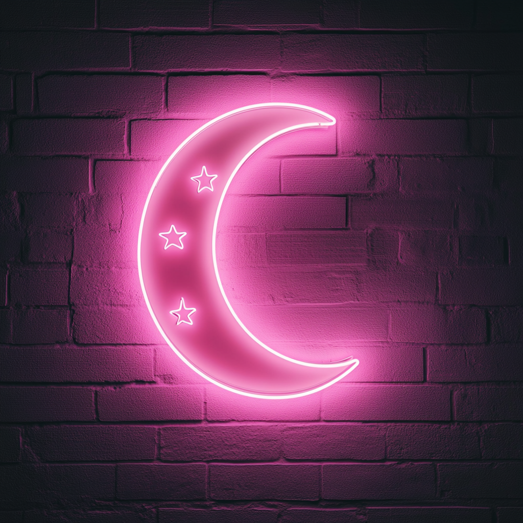 Moon and Stars - Pink Neon Sign, 24 Inches