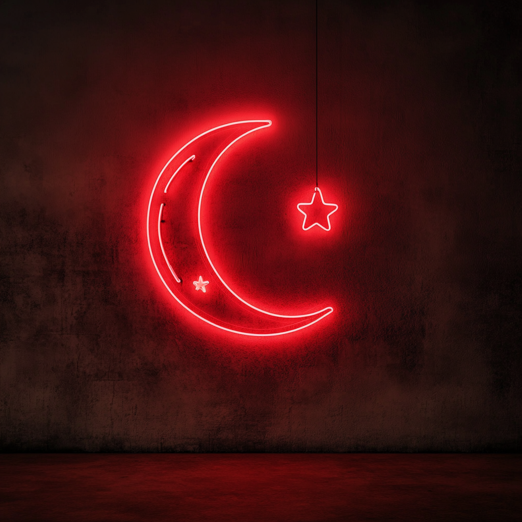 Moon and Stars - Red Neon Sign, 18 Inches