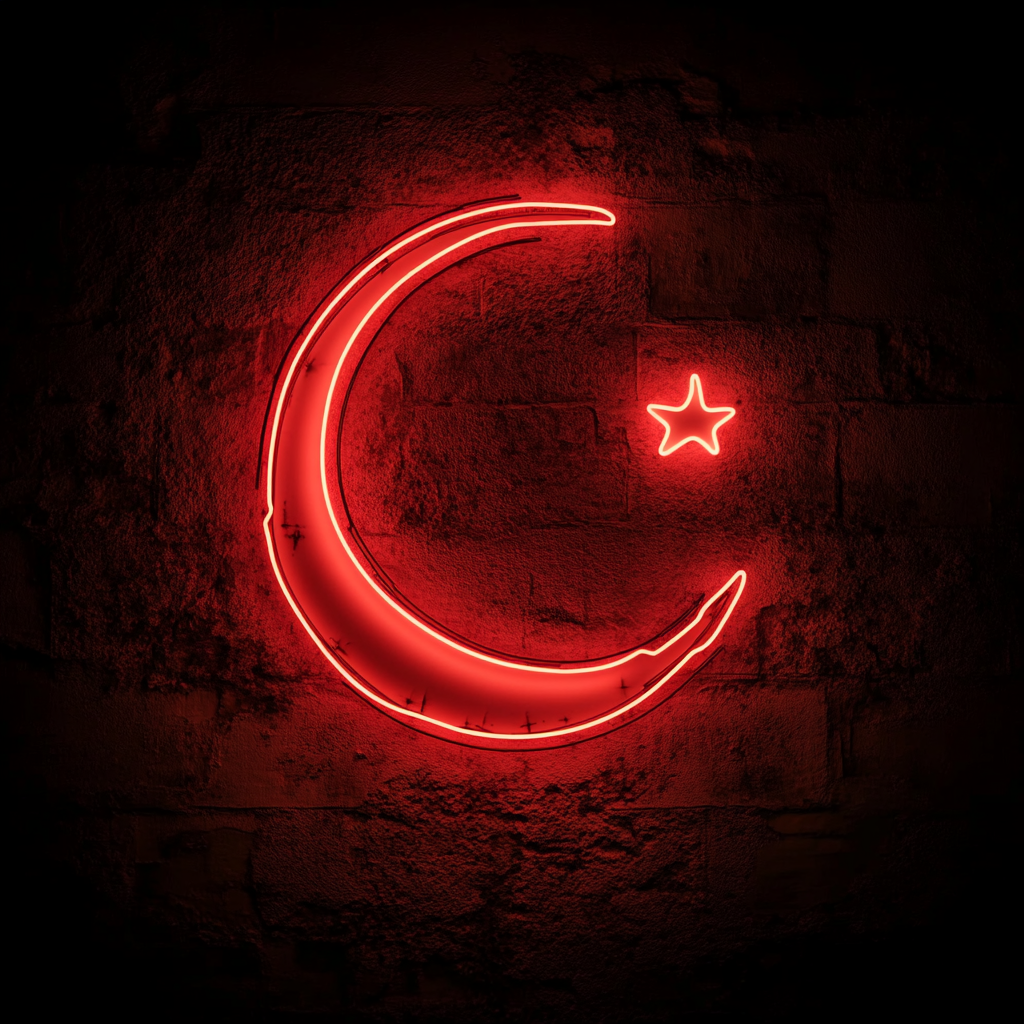 Moon and Stars - Red Neon Sign, 18 Inches