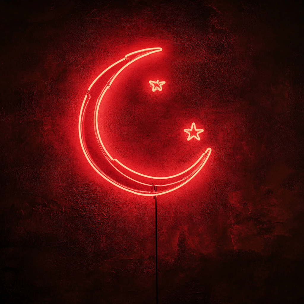 Moon and Stars - Red Neon Sign, 24 Inches